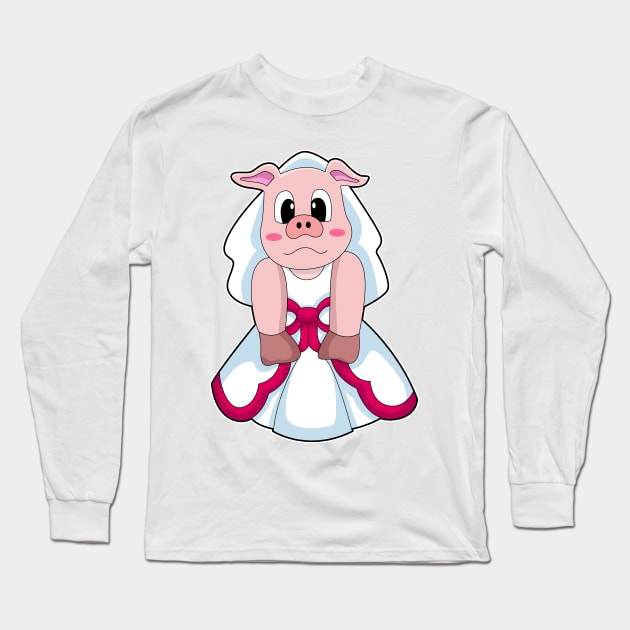 Pig as Bride with Wedding dress Long Sleeve T-Shirt by Markus Schnabel